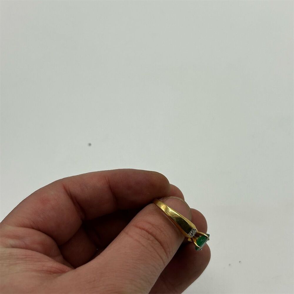 14K Yellow Gold Oval Natural Emerald & Diamond Cocktail Ring One Size - Picture 6 of 6